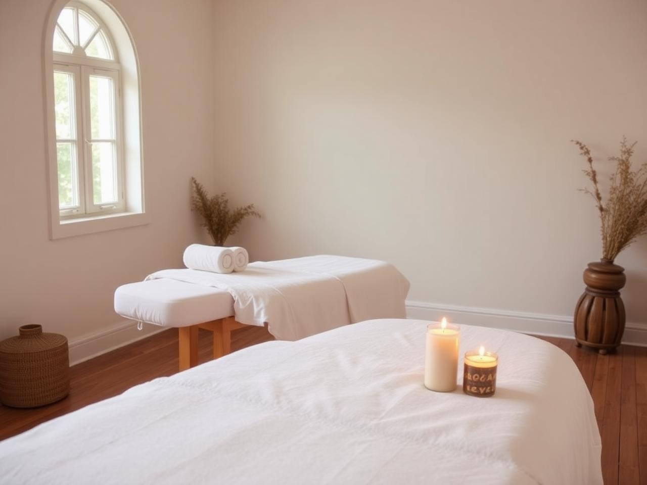 Treatment room with linen curtains