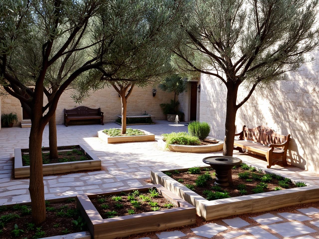 Olive courtyard & herb garden